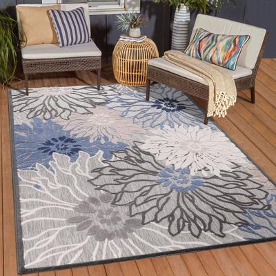 Teppich SANAT "Floral 2 Outdoor", grau (grau, beige), B:60cm H:6mm L:110cm, Kunstfaser, Teppiche, In- und Outdoor geeignet, Blumen, Balkon, Terrasse, Außenbereich Image