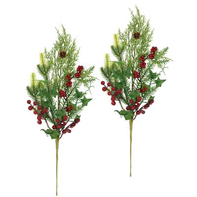 Kunstzweig I.GE.A. "Weihnachtszweig Tanne/Beeren/Efeu/Thuja", grün (grün, rot), B:14cm H:50cm L:7cm, Kunststoff, Kunstpflanzen, 2er Set Künstlicher Zweig Blume Weihnachtsdeko Dekozweig Dekoration Image