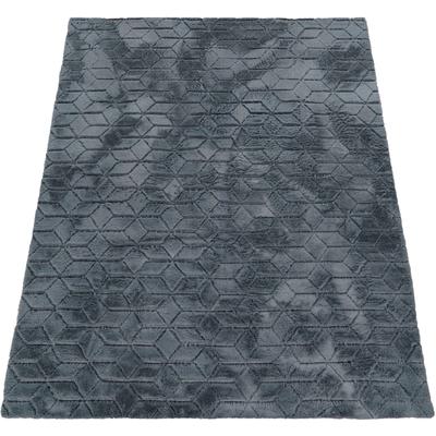 Hochflor-Teppich PACO HOME "Arnheim 745", grau (anthrazit), B:60cm H:26mm L:100cm, Polyester, Teppiche, Uni Farben, modernes geometrisches Design, besonders weich Image