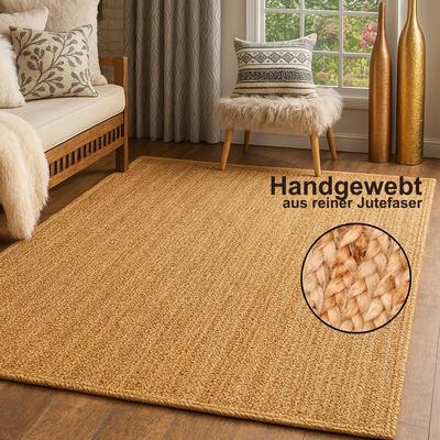 Teppich "Lola", beige (natur), B:100cm H:10mm L:100cm, Jute, MYFLAIR MÖBEL & ACCESSOIRES, Teppiche, Juteteppich, Wendeteppich, handgeflochten, 100% Naturfaser, Boho-Style Image