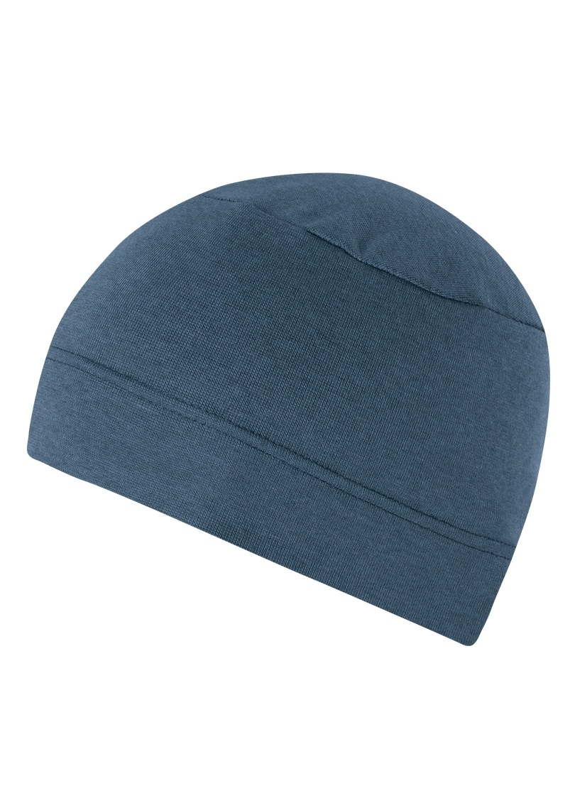 Strickmütze TRIGEMA "TRIGEMA Soft-Cap", Kinder, Gr. 900, blau (jeans, melange), Baumwollmischung, Sportlich, Mützen Image