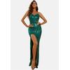 Jerseykleid MODA MINX, Damen, Gr. L, EURO-Größen, grün (dunkelgrün), 100% Polyester, unifarben, lang, ohne Ärmel, Kleider, mit langem Schlitz