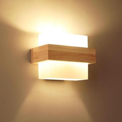 Comely - Innenwandleuchte Holz, Moderne E27 Wandlampe mit Glasschirm, Kreatives Design Image
