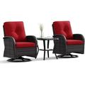 Patio Swivel Rocker Wicker Chairs - Outdoor Swivel Rocking Chairs Set of 2 with Wicker Side Table Patio Swivel Rocker Chair 3 Piece Patio Furniture Sets for Porch Deck(Brown/Red)
