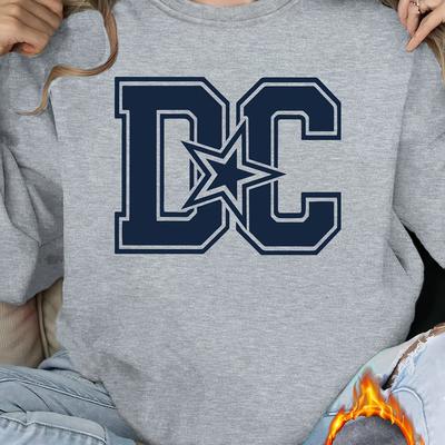 TEMU Dallas-inspired Crew Neck Sweatshirt, Casual Knit Polyester Pullover, With Alphabet Applique, For Fall/winter Image