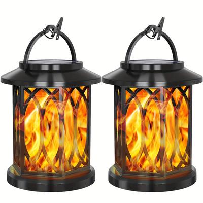 TEMU 1/2/4 Pack Hanging Lantern With Flickering Flame - Outdoor Lanterns, Solar Powered Charging, Ip65 Solar Torch Lights, Solar-powered Led Lighting For Garden Yard Porch Lawn Image