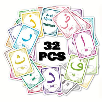 TEMU 32pcs Arabic Alphabet Flash Cards, Arabic Alphabet Educational Flash Cards, Arabic Word Recognition Cards, Educational Flash Cards Great For Arabic Beginners