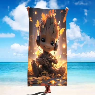 TEMU 1pc Oblong Microfiber Beach Towel, Soft, Absorbent, Quick-drying, , Patterned, Contemporary Style, Polyester, 260g/m², Woven, For Summer Beach Trips, Camping, Bathing, Beach Lovers, Image