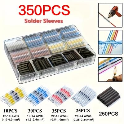 TEMU 350pcs/900pcs Welding Ring Thermal No-pressure Tube, Welding Seal Electrical Connector, Wire Cable Crimping Terminal Cover Kit, Suitable For Automotive Image