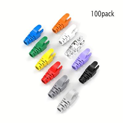 TEMU 50/100/150/200 Pack Rj45 Ethernet Network Cable Boot, Polyvinyl Chloride, Connector Plug Cover For /cat5e/cat6/cat6a, Fits Cable Diameters, Mix Colors Image