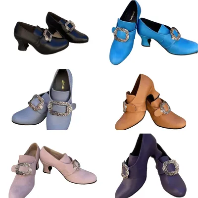 Vintage mittelalterliche Renaissance Cosplay Kostüm Männer Frauen Loafer Metallschnalle Dekoration spitze Zehen High Heel Schuhe Halloween Image