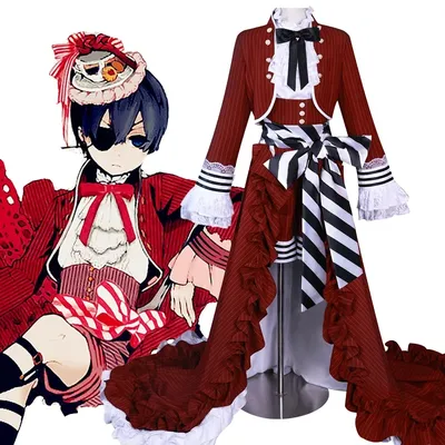 Anime Black Butler Cosplay Ciel Phantomhive Kostüm Ciel Black Tea Cup Viktorianisches Kleid Rot Gothic Lolita Langes Kleid Coscos Image