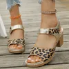 Retro Leopard Print Gold Sandalen Frauen 2025, Sommer High Heels Gladiator Sandalen Frau Dicken Hochhackigen Plattform Casual Schuhe Mujer