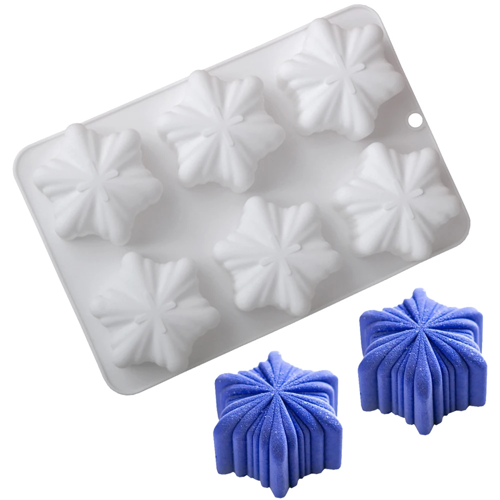 6-Zellen Weihnachten Schneeflocken Design Mousse Kuchen Form Silikon Kuchen Form DIY Seife Formen Küche Backen Liefert Dessert backformen Image