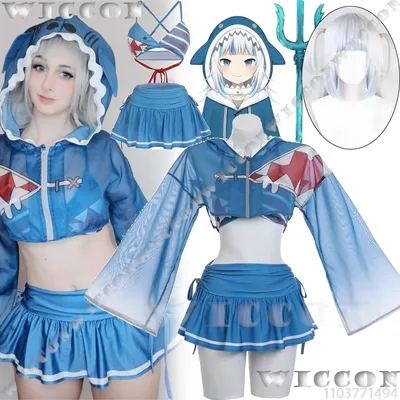 Gawr Gura Shark Girl Hololive Englisch-Mythos- Goomba Anime Cosplay Sommer Kleidung Sexy Blau Set Frauen Outfit Halloween angepasst Image