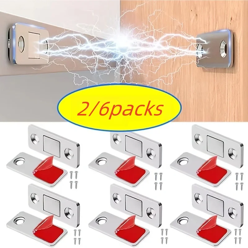 2/6 Packungen ultradünne Türschließer mit Schrauben, geeignet für Schrank, Kleiderschrank, Schublade, Hardware, Zubehör, Türschließsauger Image