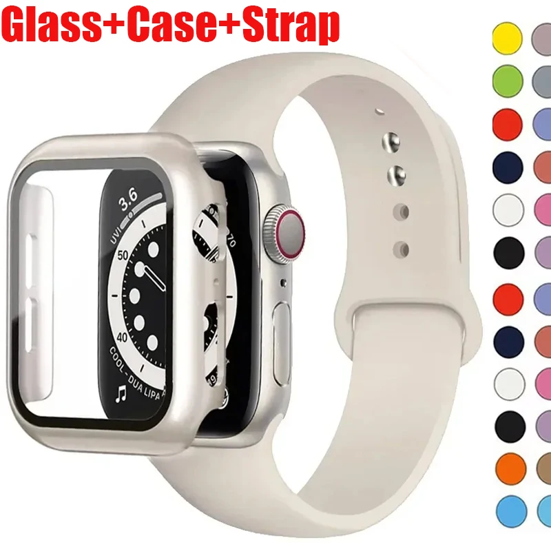 Glas + Gehäuse + Armband für Apple Watch Band 44 mm 45 mm 42 mm 41 mm 40 mm 38 mm Silikonarmband Armband iWatch Serie 8 9 7 6 5 4 3 SE Image