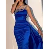 2023 neue Sommer Frauen Promi Sexy Eine Schulter Diamanten Blau Mini Bodycon Verband Kleid Elegante