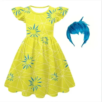 Mädchen Party Kleider Gedruckt Fliegende Ärmel Mädchen Prinzessin Kleid Inside Out Joy Cosplay Image