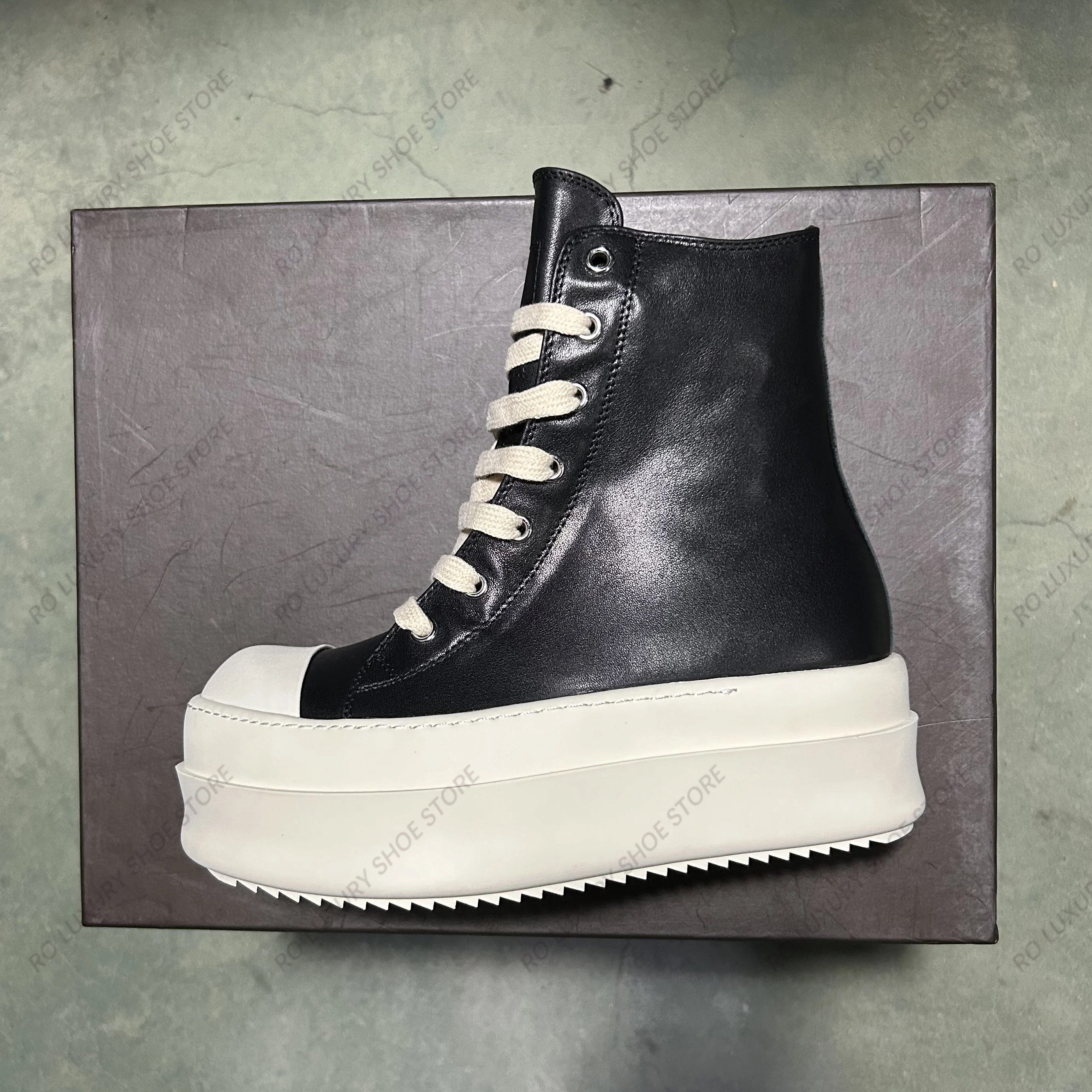 Marke Designer Frauen Ankle Boot Plattform 6 cm Hohe Original Casual Luxus Mädchen Kleid Schwarz Boot Leder Zip Flache Straße schuh