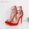 Brandneue, bequeme, rot-blaue Damen-Sandalen, superhoher, dünner Absatz, Damen-Party-Schuhe, plus kleine, große Größe 12, 32, 43, 46 50