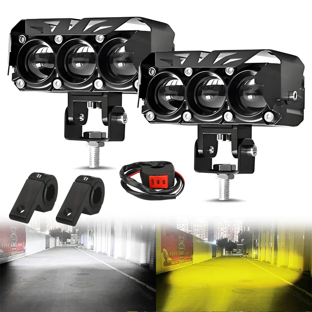 Faretti LED bicolore super luminosi a 3 lenti 200W Moto fendinebbia accessorio per faro per moto camion auto SUV ATV 30000LM
