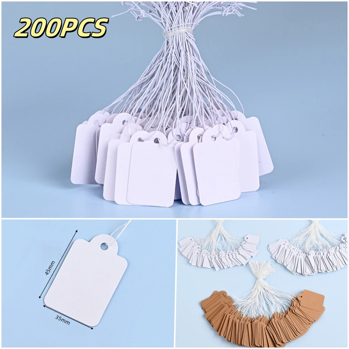 200 pièces étiquettes de prix étiquettes chaîne cravate montre bijoux affichage marchandise prix étiquette cartes en papier bricolage rectangulaire étiquette de prix vierge