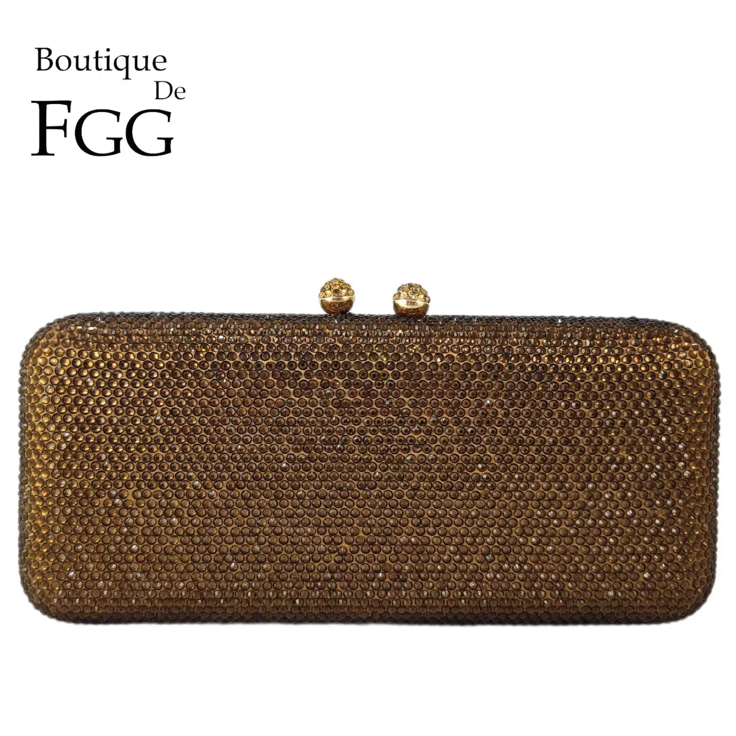 Boutique De FGG-Sac de soirée en cristal marron pour femme, sacs à main et bourses en biscuits, pochette en diamant pour patients