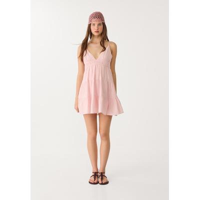 Stradivarius Short flowing dress with tied detail at the back Pastel pink XL