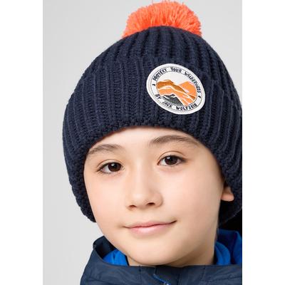 Bommelmütze JACK WOLFSKIN "POMPOM BADGE BEANIE K", Kinder, Gr. M, blau (night, blau), Hauptmaterial: 100% Acrylic; Kontrast: 100% Acrylic; Futter: 100% Polyester, Mützen Image