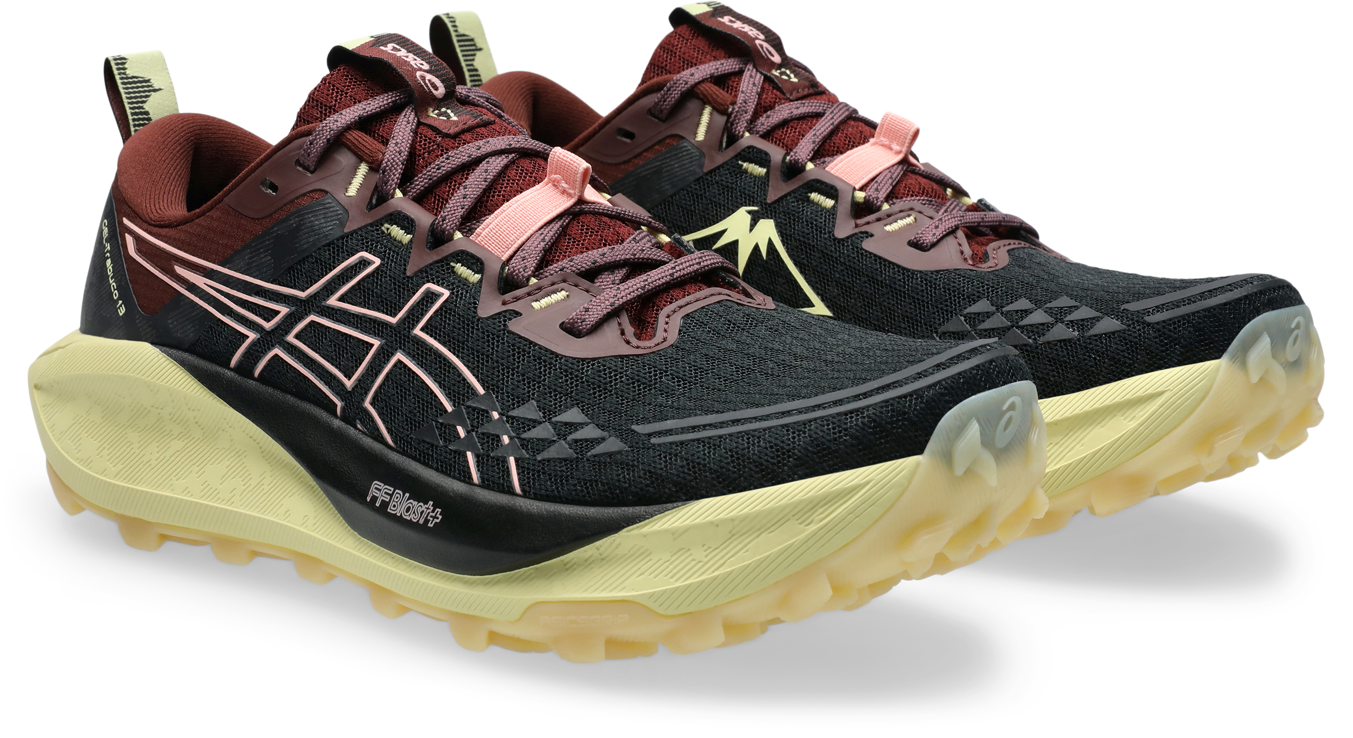 Trailrunningschuh ASICS "GEL-TRABUCO 13", Damen, Gr. 39,5, schwarz (schwarz, wild blossom), Textil, Schuhe