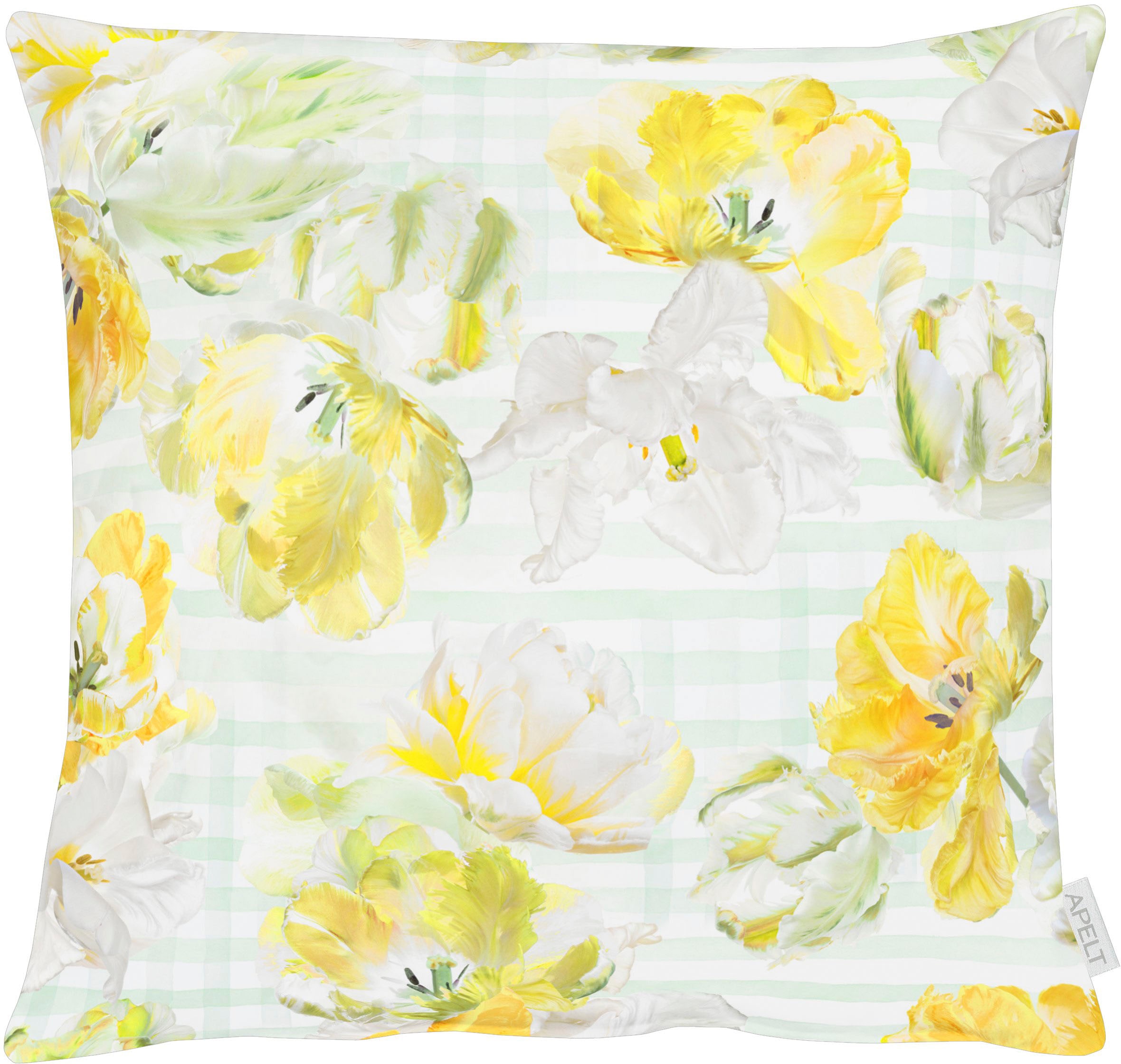Dekokissen APELT "6405" Gr. 2, beige (natur, gelb, geblümt), B:49 L:49, Baumwolle, Polyester, Dekokissen_Sitzkissen_Kissenhüllen, mit Ranunkeln, Kissenhülle ohne Füllung, 1 Stück Image