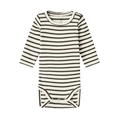 Langarmbody NAME IT "NBNBANI LS BODY NOOS", Baby, Gr. 92, N-Gr, delicioso, Sweatware, Obermaterial: 57% Baumwolle, 38% Modal, 5% Elasthan, gestreift, casual, regular fit, Rundhals, Langarm, Bodies Image