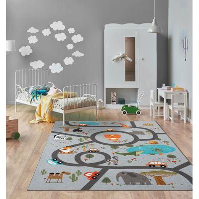 Teppich THE CARPET "Happy Life", grau, B:80cm H:4mm L:150cm, Polyester, Teppiche, Life Kinderzimmer Teppich Spielteppich pflegeleicht Image