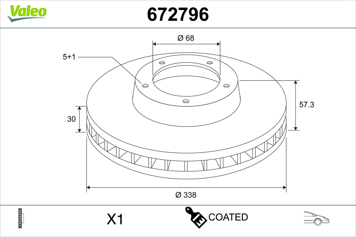 VALEO Bremsscheibe 672796 Vorderachse belüftet 338mm 30mm für KAWEI AUTO Audi (FAW)