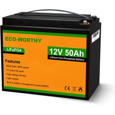 12V 50Ah LiFePO4 Akku Lithium batterie wiederaufladbar mit über 3000 Mal Tiefzyklus und BMS-Schutz Image