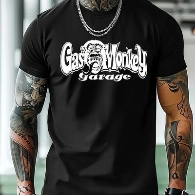 TEMU Men's Casual Round Neck Short Sleeve T-shirt - Lightweight 100% Polyester, Geometric Pattern, , Machine Washable, For Casual Attire And Gym, Gym Shirts Image