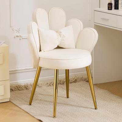TEMU Bonllo Dressing Table Chair With Petal Backrest, Armchair For Living Room, Desk Chair, Modern Dining Chair With Adjustable Gold Legs & Bow Cushions For Bedroom, Home Office (white) Image