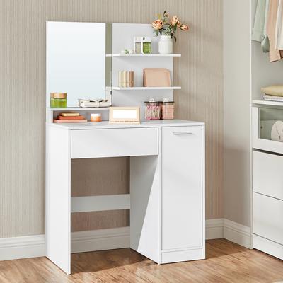 TEMU Dressing Table, Vanity Table With Mirror, Storage Compartment, 2 Adjustable Shelves Behind The Door, 1 Drawer, 2 Shelves, Jewelry Armoires Image