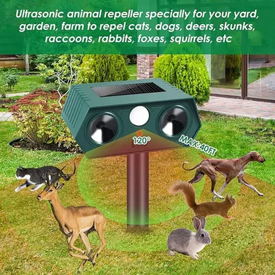 Outdoor solar powered rodent repellent, ultrasonic high-power insect repellent, outdoor garden and yard animal repellent