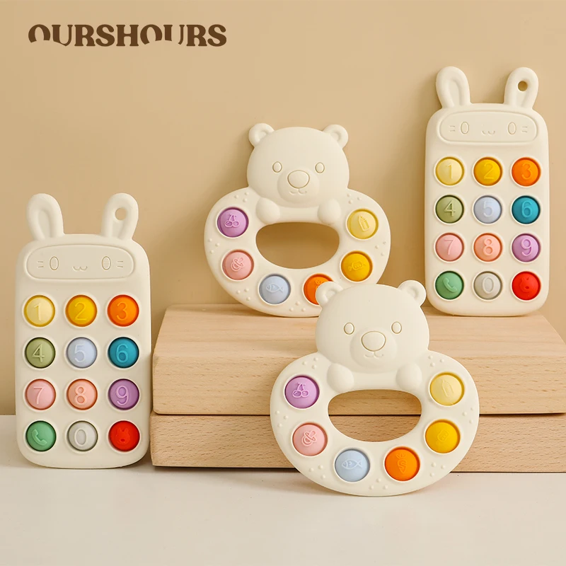 Cartoon Kaninchen Telefon Form Baby Silikon Beißringe BPA FREI Nette Bär Design Zahnen Spielzeug für Kleinkinder Pflege Beißring Baby Zeug Image