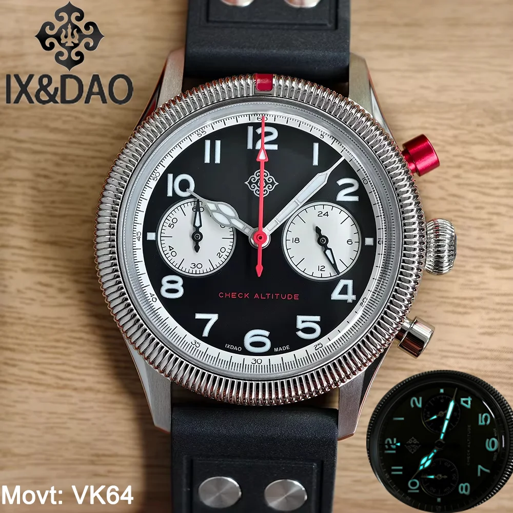 2025 Neue IXDAO 39 mm Pilot Herren Quarzuhren Peregrine Falcon Serie VK64 Saphir Edelstahl Sport Chronograph 10 Bar C3 Image