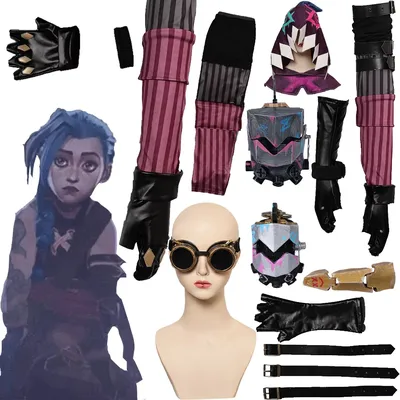 Acrane Jinx Handschuhe Gürtel Hut Cosplay Bund Anime LOL Kostüm Requisiten Outfits Halloween Image
