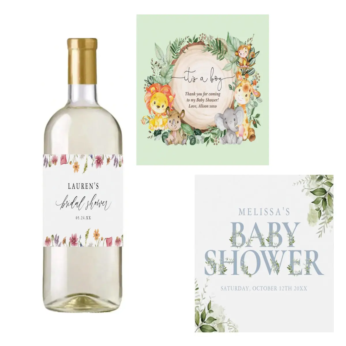 30 Stück individuelle Weinetiketten, grüne Weinetiketten für Hochzeiten, bearbeitbare Weinetiketten, druckbare Weinetiketten Image