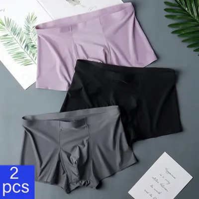 2 Teile/los männer Ultra-dünne Eis Seide Sexy Nahtlose Boxer Briefs Shorts Unterwäsche Unterhose Männliche Atmungsaktive Höschen Image