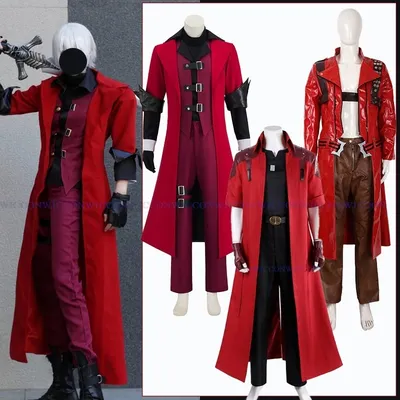 Film Devil Cos May Cry 3 Cosplay Kostüme Dante Herren Spiel Uniformen Perücke Rot Lange Poncho Jacke Set Halloween Karneval Kostüme Image