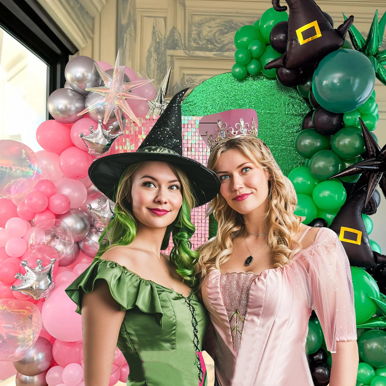 225 Stück magische böse Hexe Schulballon Kranz gewölbtes Set, rosa grün schwarz gewölbter Zaubererhut, magisches Thema Geburtstagsdekoration Image