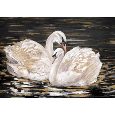 La Casa »Zwei Schwäne auf dem Wasser« Ölbild handbemalt 140x70 cm auf Leinwand Image