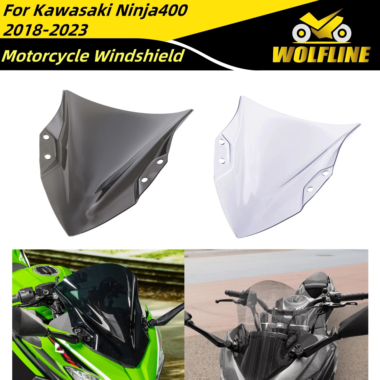 WOLFLINE Ninja400 Parabrezza Parabrezza Anteriore per Kawasaki Ninja250 400 Parabrezza Parabrezza Deflettore Carenatura Copertura 2018-2023