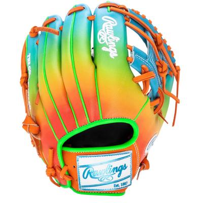 Rawlings Heart of the Hide Funburst Series 11.5" Infield Baseball Glove - Right Hand Throw Carolina/Orange/Green